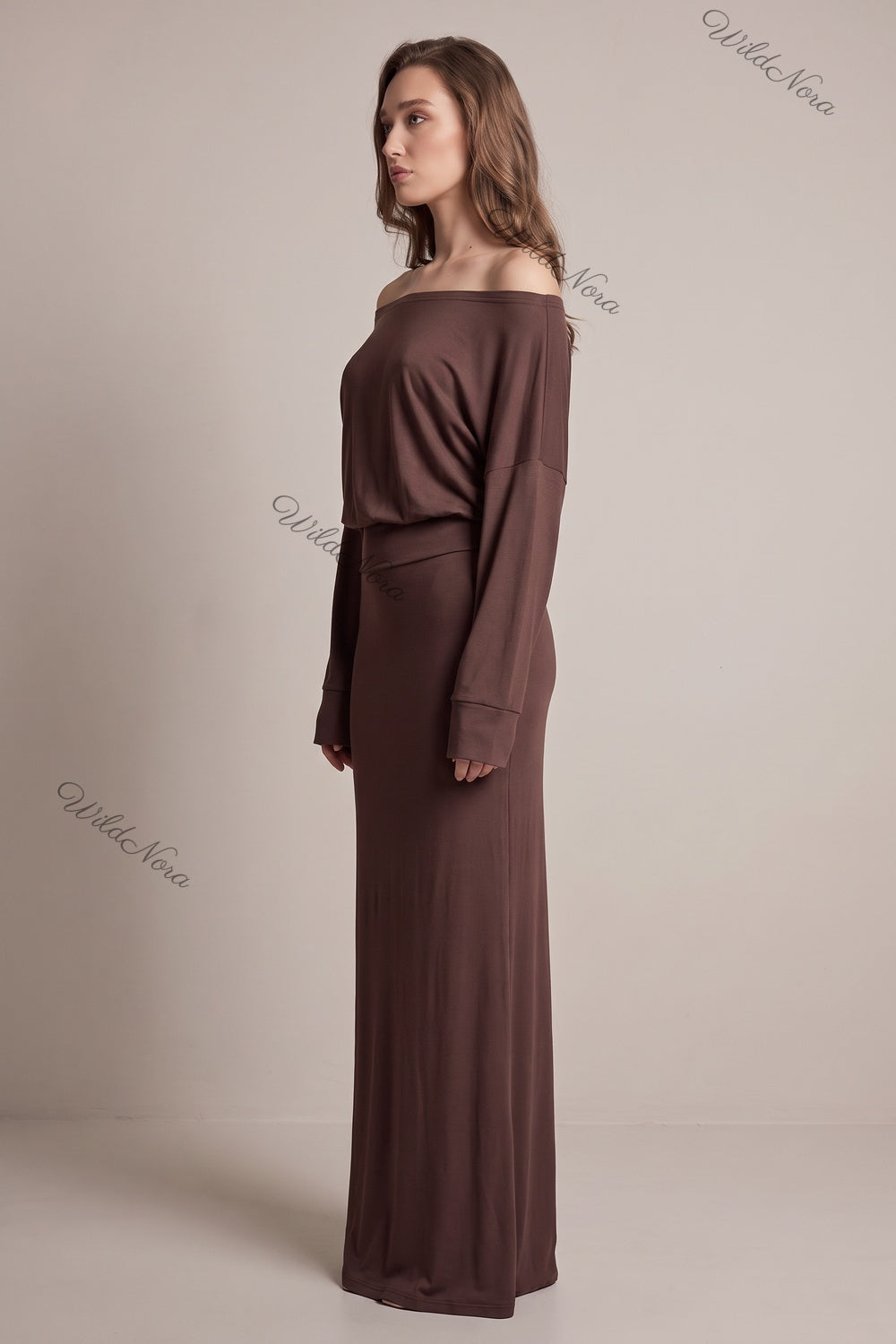 Chocolate Brown Jersey Knit Blouson Maxi Dress chocolate brown jersey knit maxi dress - product view 5