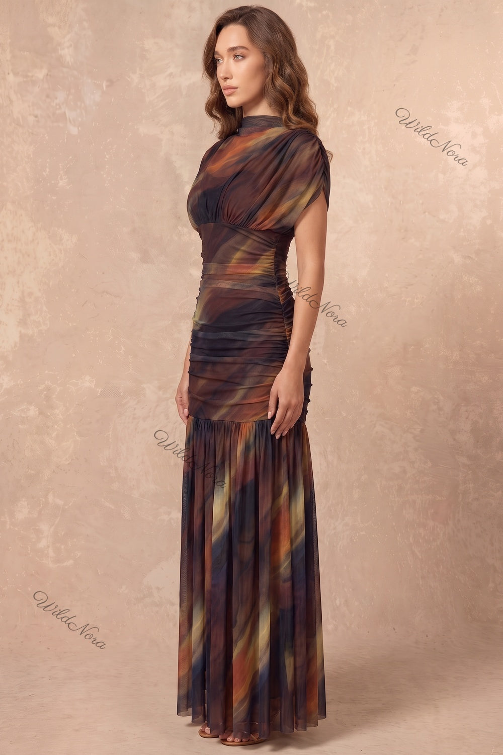 Dark Brown Sheer Mesh Mermaid Maxi Dress dark brown, black sheer mesh maxi dress - product view 5