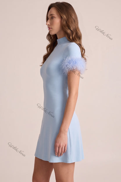 Light Blue Fine-Knit A-Line Mini Dress light blue fine knit dress - product view 5