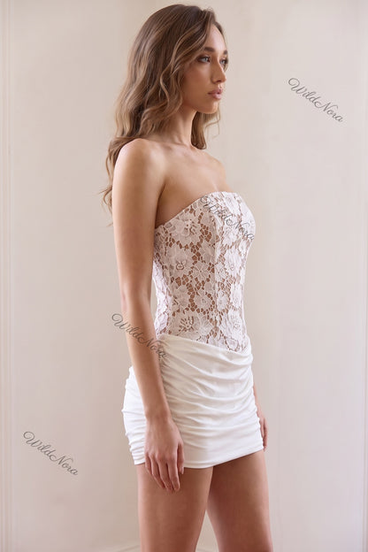 White Floral Lace Fitted Bodycon Mini Dress white floral lace dress - product view 5