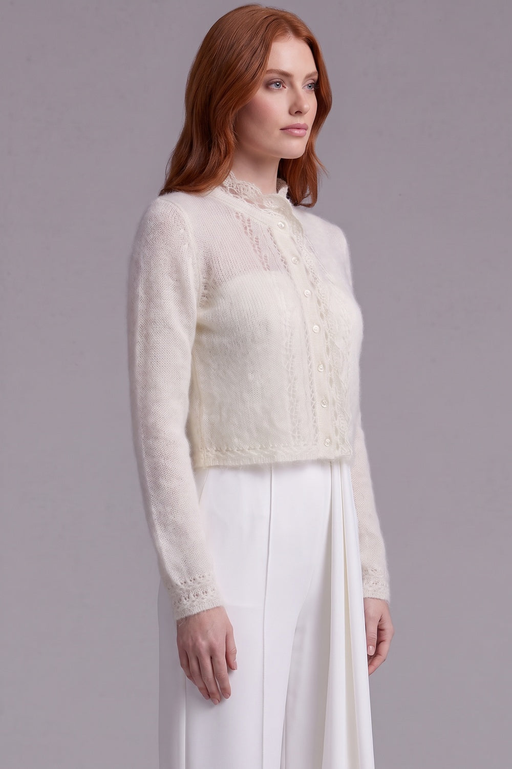 off-white mohair-blend knit cropped cardigan with scalloped lace trim off-white mohair-blend knit cardigan - product view 5