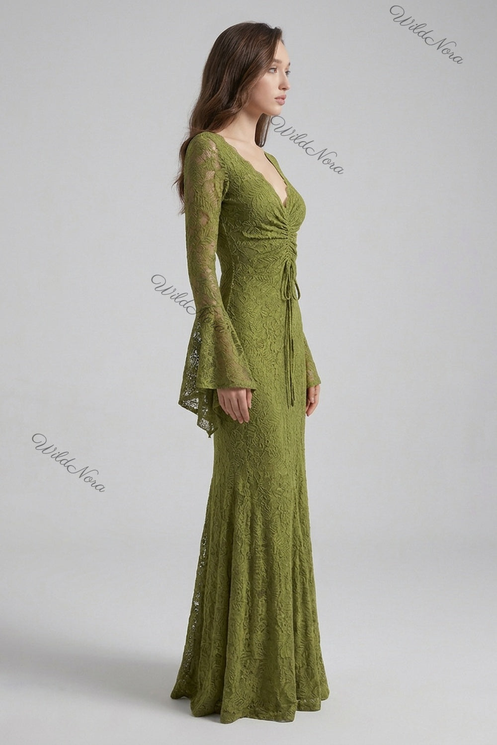Olive Green Lace Mermaid Gown olive green lace gown - product view 5