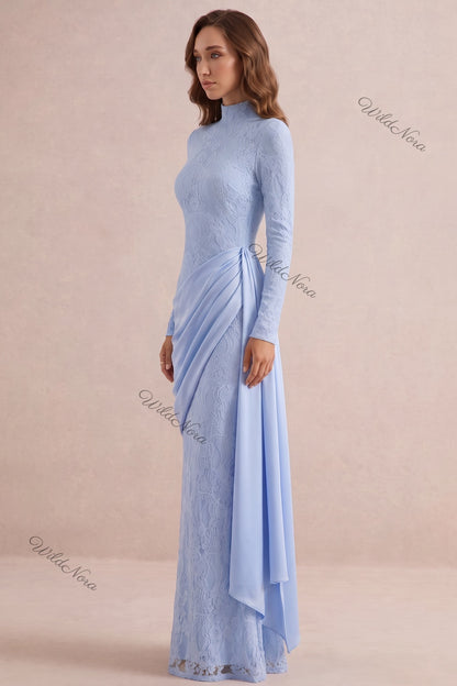 Light Blue Floral Lace Mermaid Gown light blue floral lace gown - product view 5