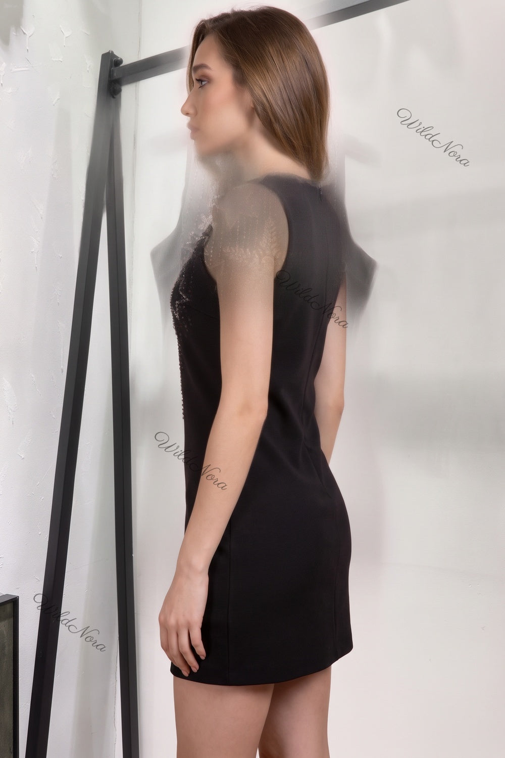 Black Heavy Knit Sheath Dress with Rhinestone Star Embellishment black heavy knit dress - product view 5
