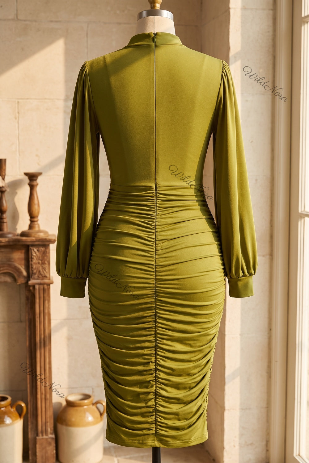 Olive Green Stretch Jersey Bodycon Dress olive-green stretch-jersey dress - product view 6