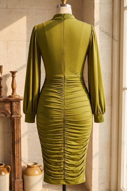 Olive Green Stretch Jersey Bodycon Dress olive-green stretch-jersey dress - product view 6