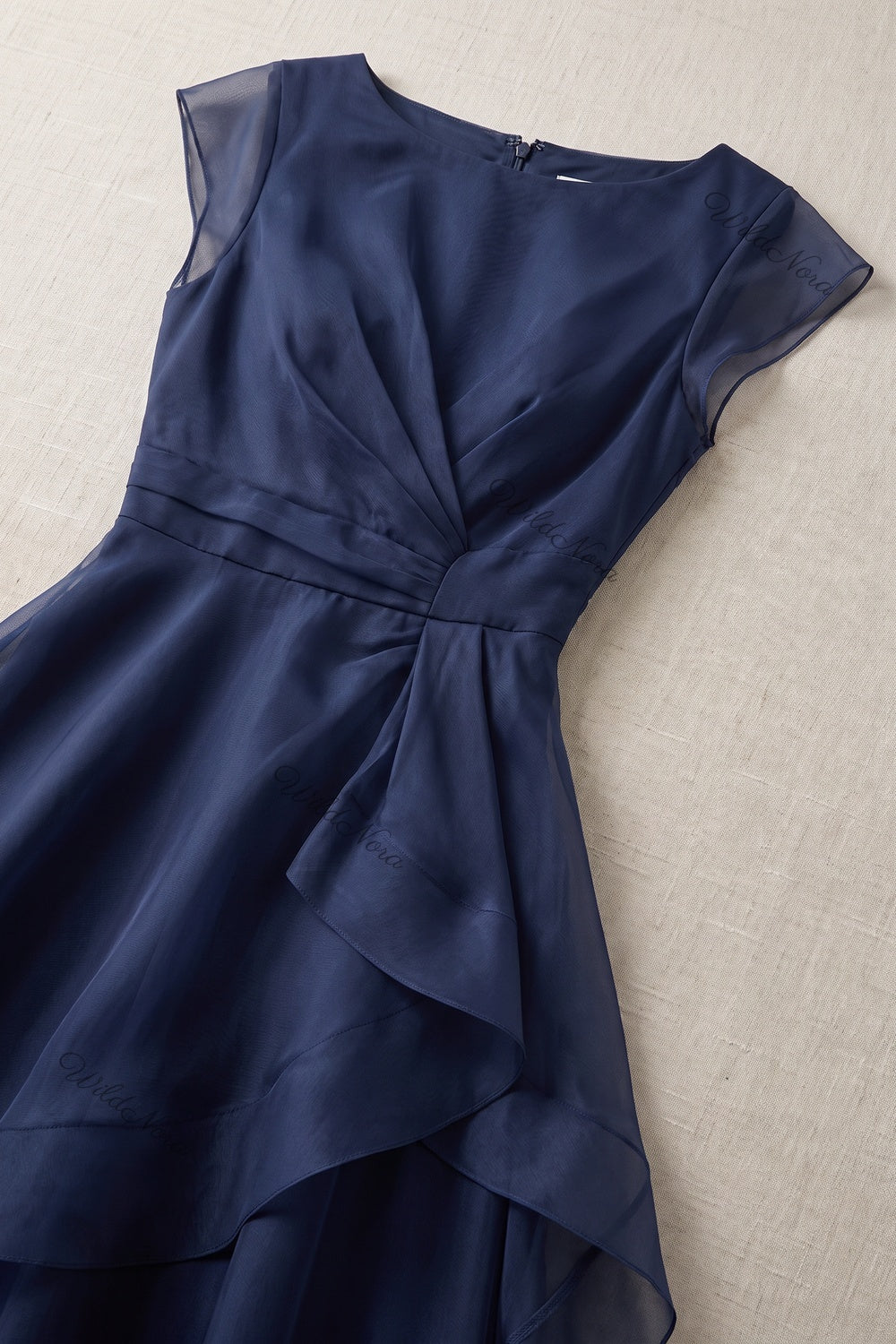 Navy Blue Organza A-line Midi Dress with Ruffle Skirt navy blue organza dress - product view 4