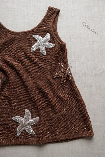Chocolate Brown Fine Metallic Knit Fitted, Elongated Tunic Tank Top chocolate brown fine metallic knit tunic tank top - product view 6