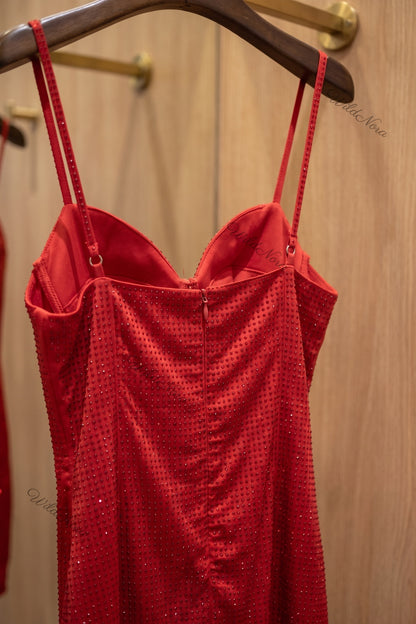 Red Bodycon Mini Dress with Sparkle Overlay red synthetic blend with micro-sparkle overlay dress - product view 6