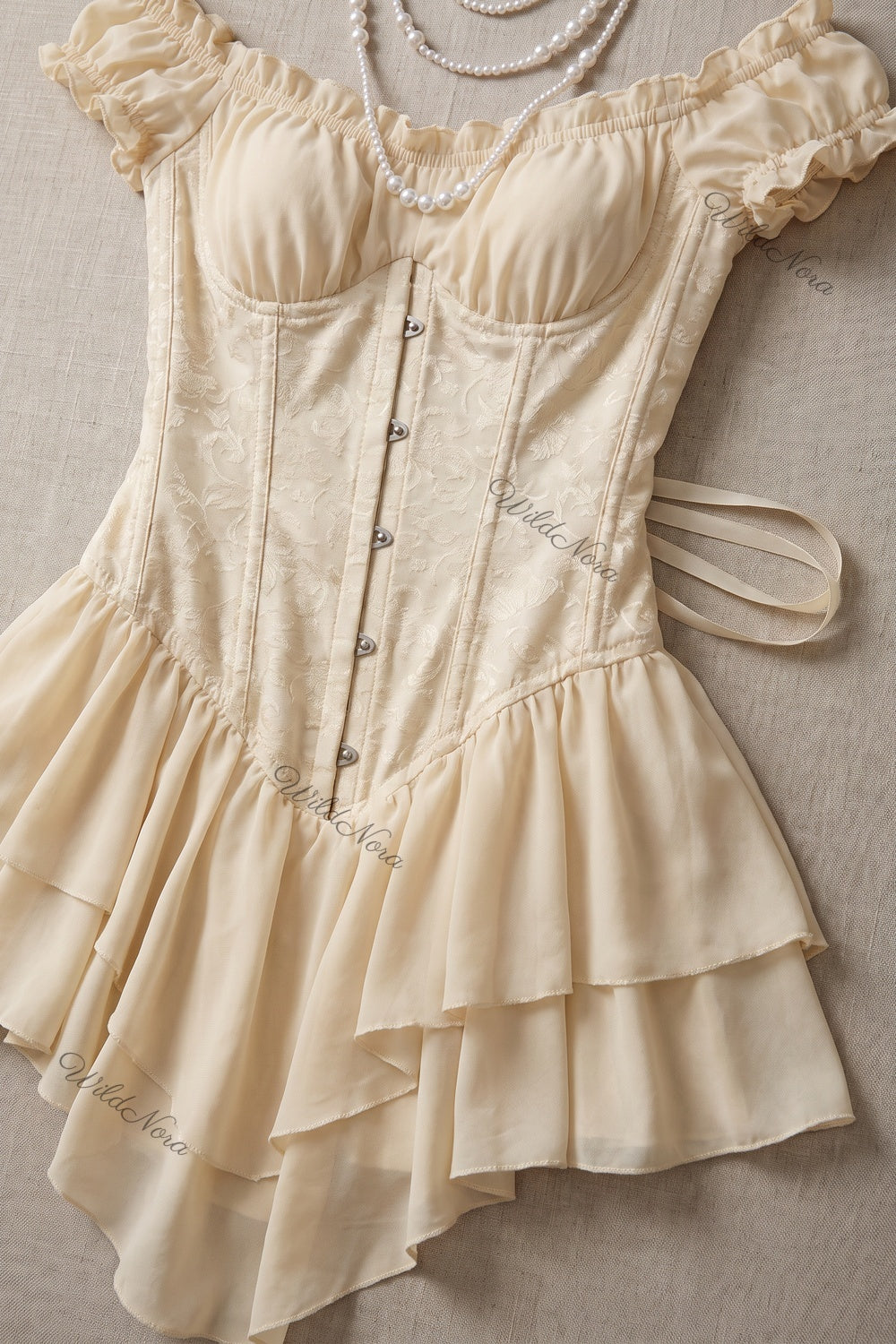 Cream Floral Jacquard Corset Dress cream jacquard lace corset dress - product view 6