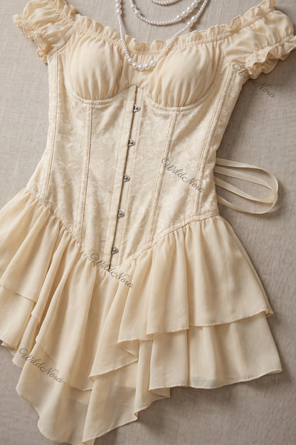Cream Floral Jacquard Corset Dress cream jacquard lace corset dress - product view 6