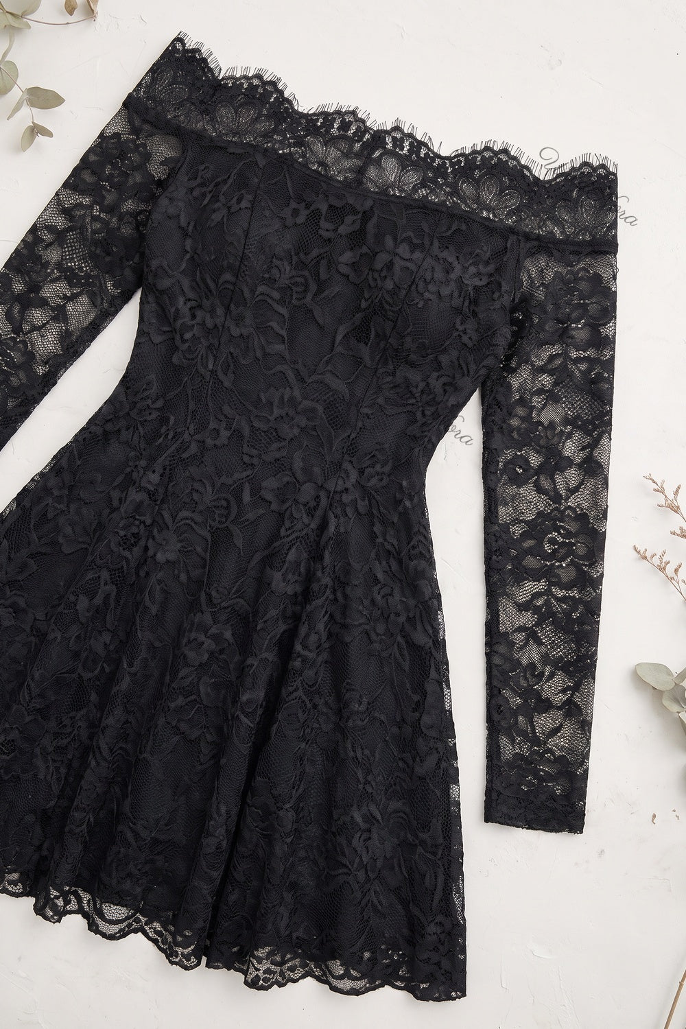 Black Floral Lace A-Line Skater Dress black floral lace dress - product view 4