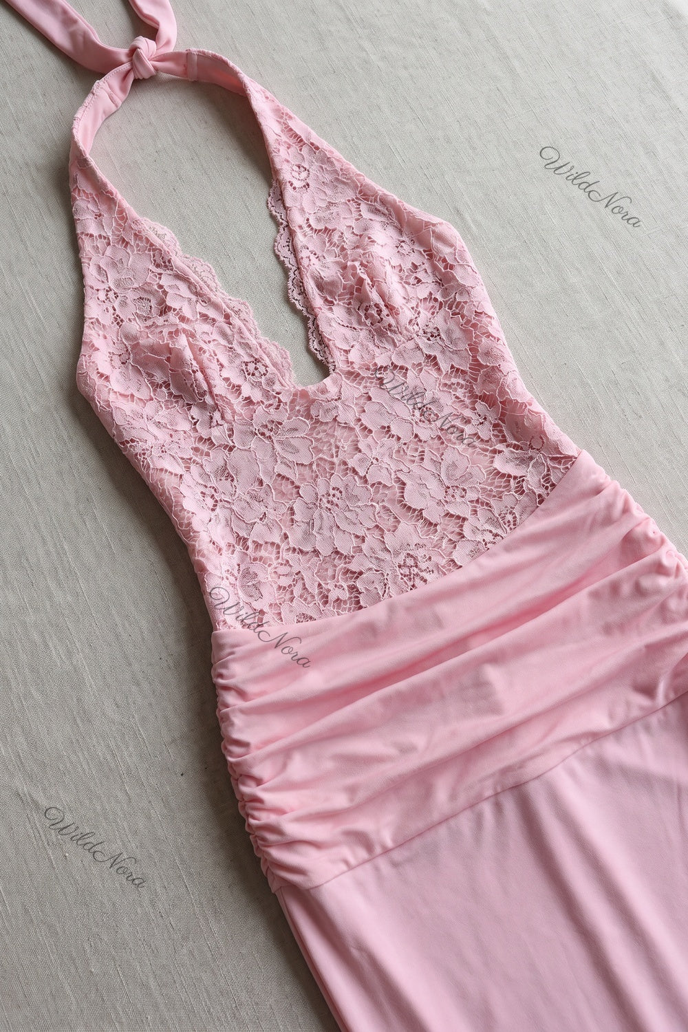 Light Pink Stretch Jersey Mermaid Gown with Floral Lace Bodice light pink stretch jersey gown - product view 6