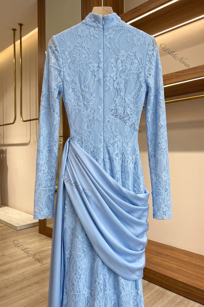 Light Blue Floral Lace Mermaid Gown light blue floral lace gown - product view 6