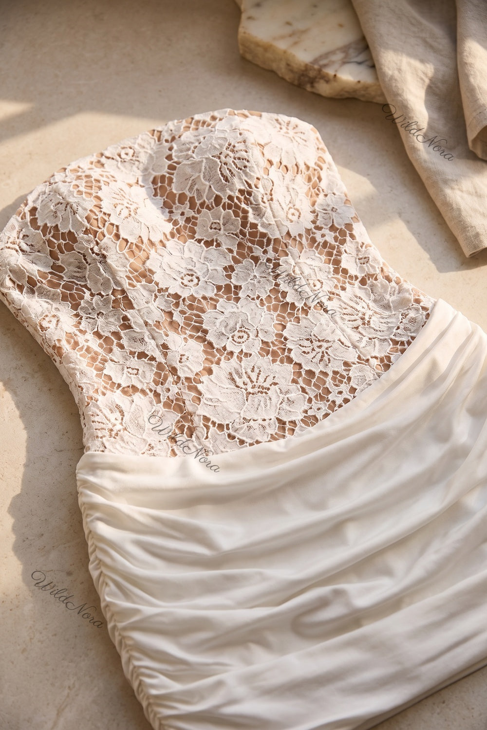 White Floral Lace Fitted Bodycon Mini Dress white floral lace dress - product view 6