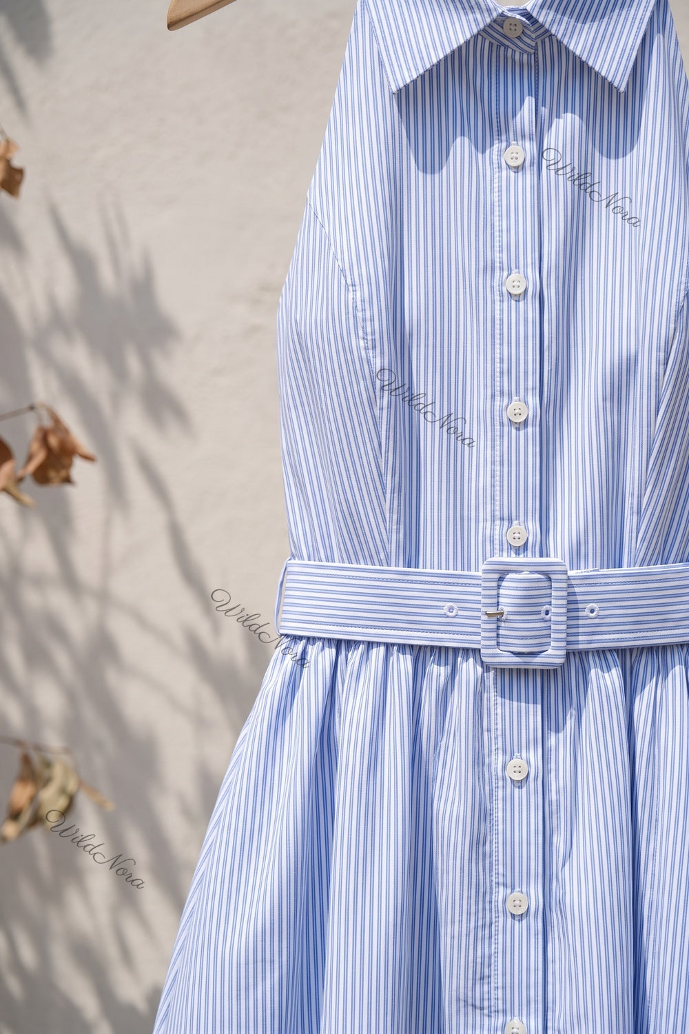 Light Blue Pinstripe Halter Midi Dress light blue cotton-blend poplin dress - product view 6