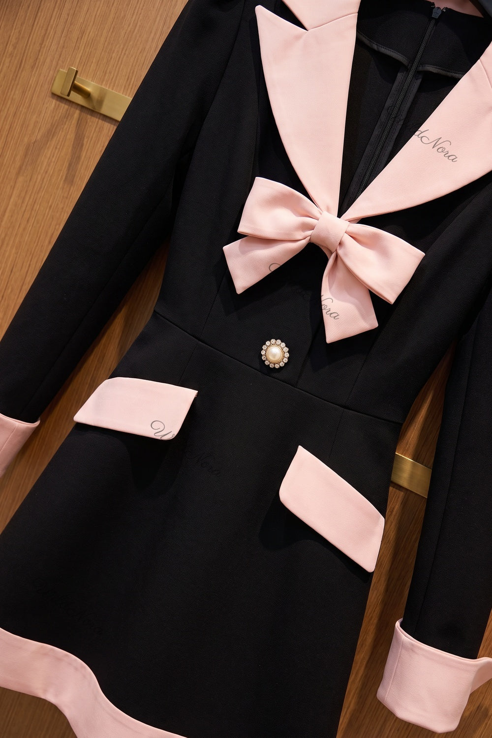 Black and Pale Pink Structured Crepe A-Line Mini Dress black structured heavy crepe dress - product view 6