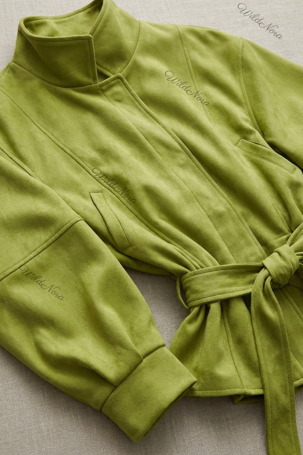 Lime Green Faux Suede Peplum Jacket with Balloon Sleeves lime green faux suede jacket - product view 6