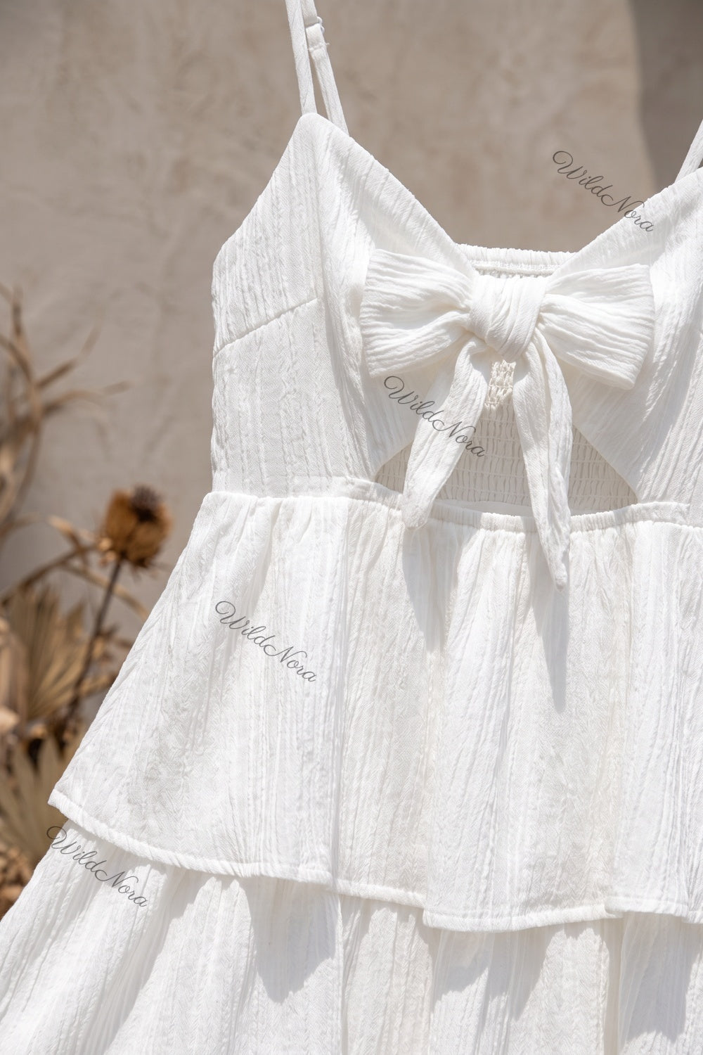 White Crinkle Cotton Gauze Fit-and-Flare Tiered Mini Dress white crinkle cotton gauze tiered mini dress - product view 6