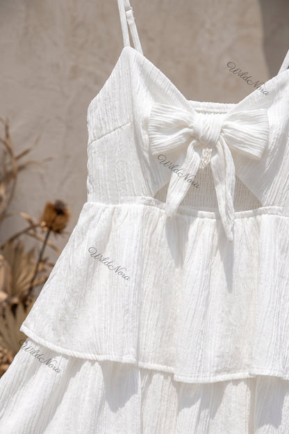 White Crinkle Cotton Gauze Fit-and-Flare Tiered Mini Dress white crinkle cotton gauze tiered mini dress - product view 6