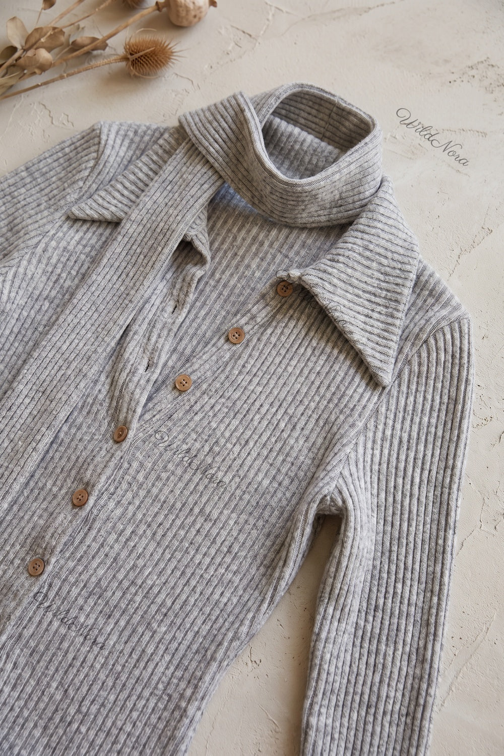 Heather Grey Ribbed Knit Fitted Cardigan heather grey ribbed knit cardigan - product view 6