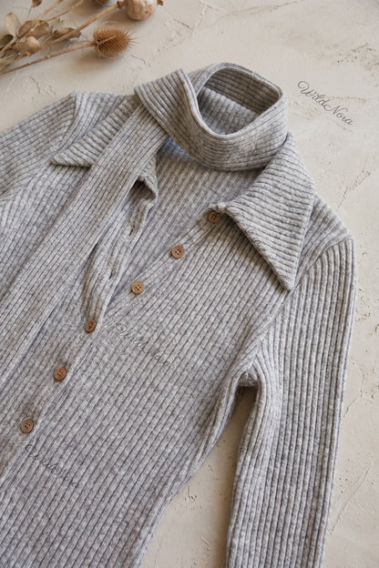 Heather Grey Ribbed Knit Fitted Cardigan heather grey ribbed knit cardigan - product view 6