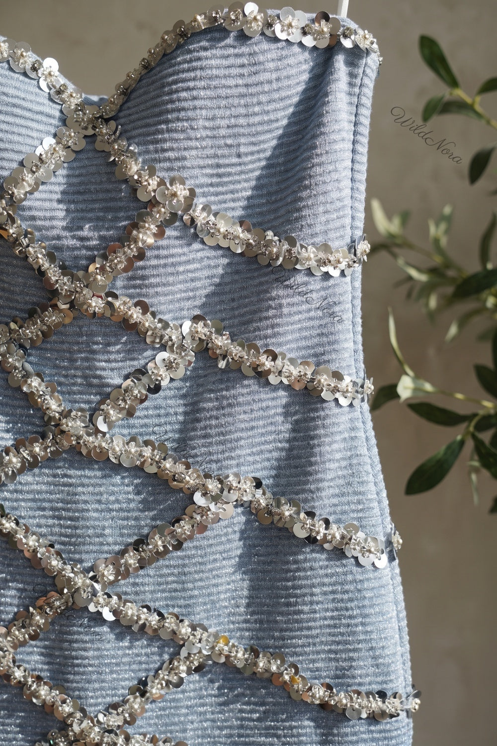 Light Blue Metallic Ribbed Knit Sequin Bodycon Dress light blue, silver metallic ribbed knit dress - product view 6