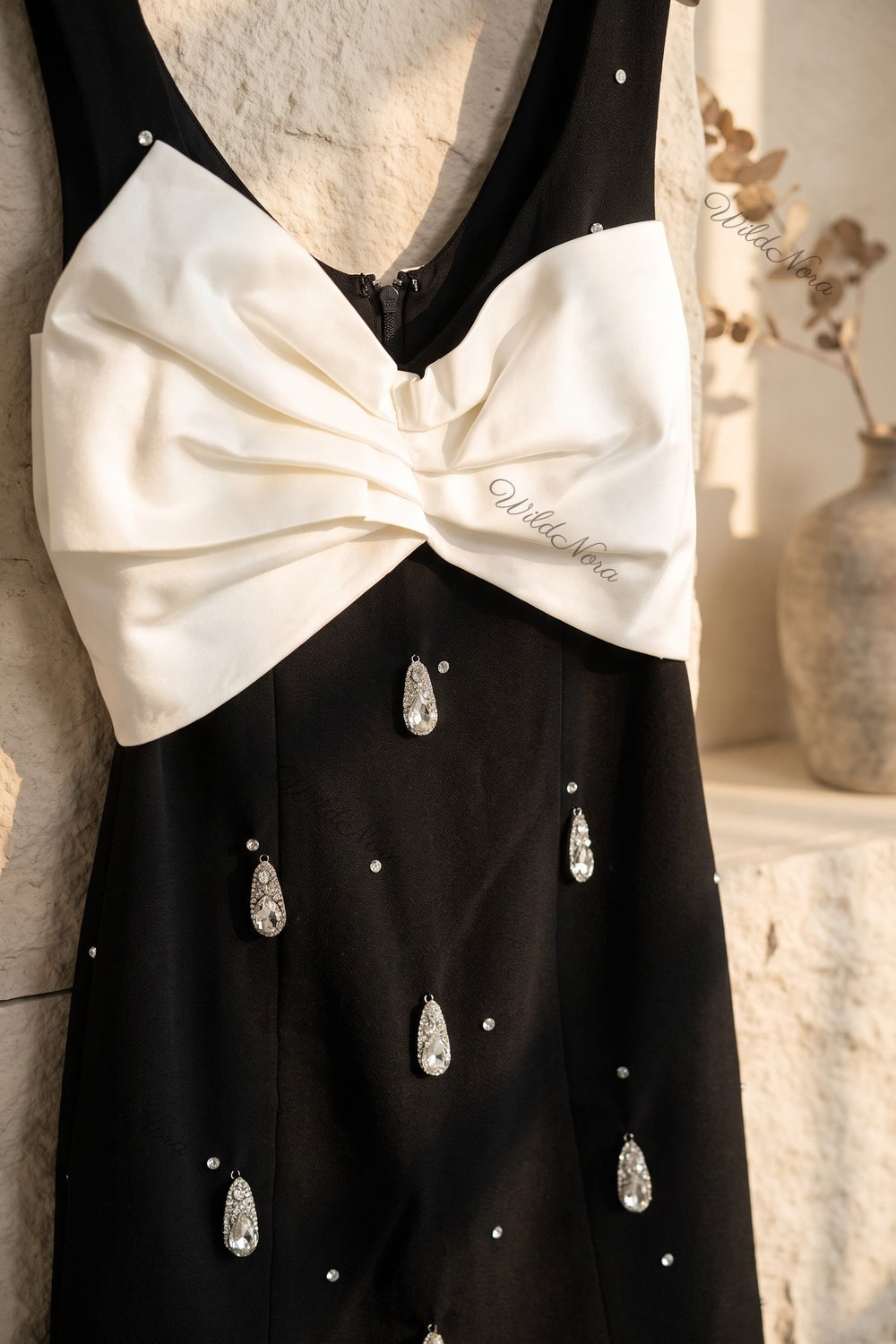 Black Crepe Sheath Dress with Satin Bow black crepe dress - product view 6