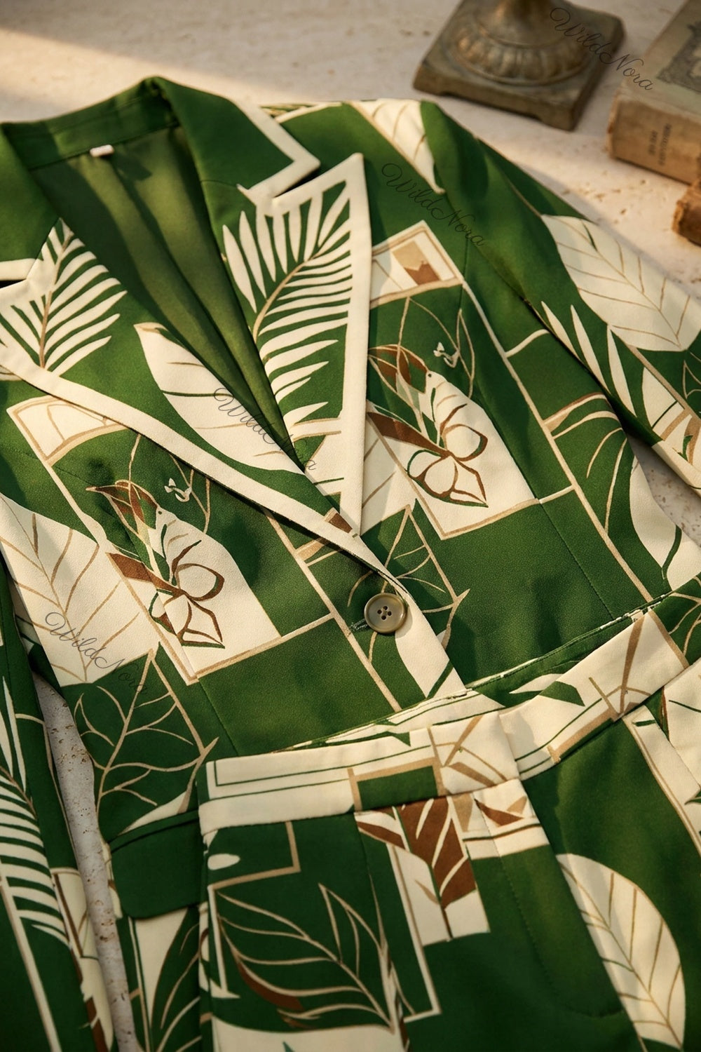 Dark Green Tropical Geometric Two-Piece Pant Suit dark green Woven synthetic crepe Two-piece pant suit - product view 6