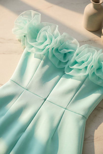 Mint Green Off-The-Shoulder Mermaid Midi Dress with Organza Ruffles mint green structured stretch woven dress - product view 4