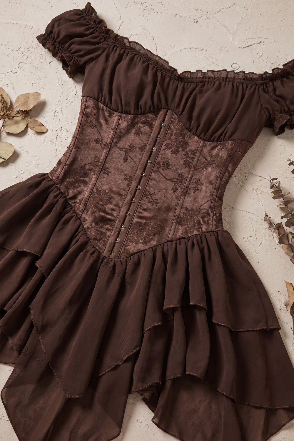 Dark Brown Chiffon Corset Mini Dress dark brown chiffon corset mini dress - product view 5