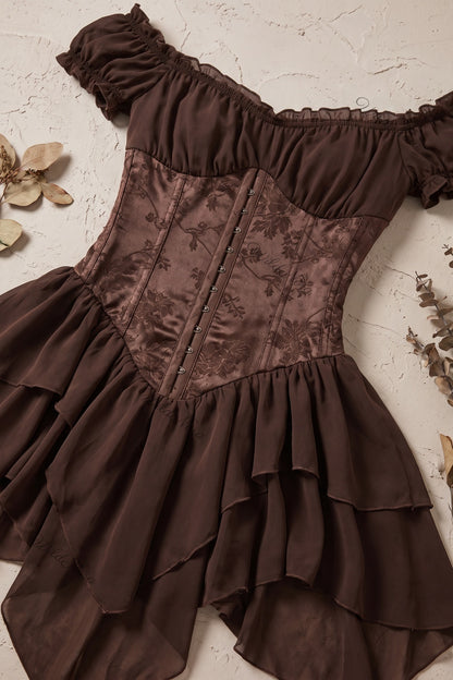 Dark Brown Chiffon Corset Mini Dress dark brown chiffon corset mini dress - product view 5