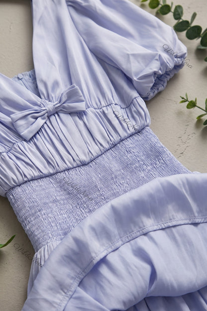 Light Lavender-Blue Synthetic Satin-Blend Fit-and-Flare Mini Dress light lavender-blue synthetic satin-blend dress - product view 6