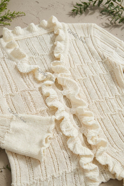 cream textured open-knit fitted cardigan cream textured open-knit cardigan - product view 6