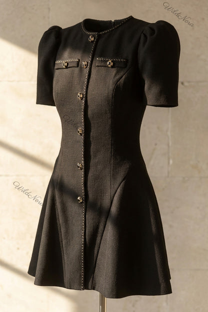 Black Textured Woven Crepe Fit-and-Flare Mini Dress black textured woven crepe dress - product view 6