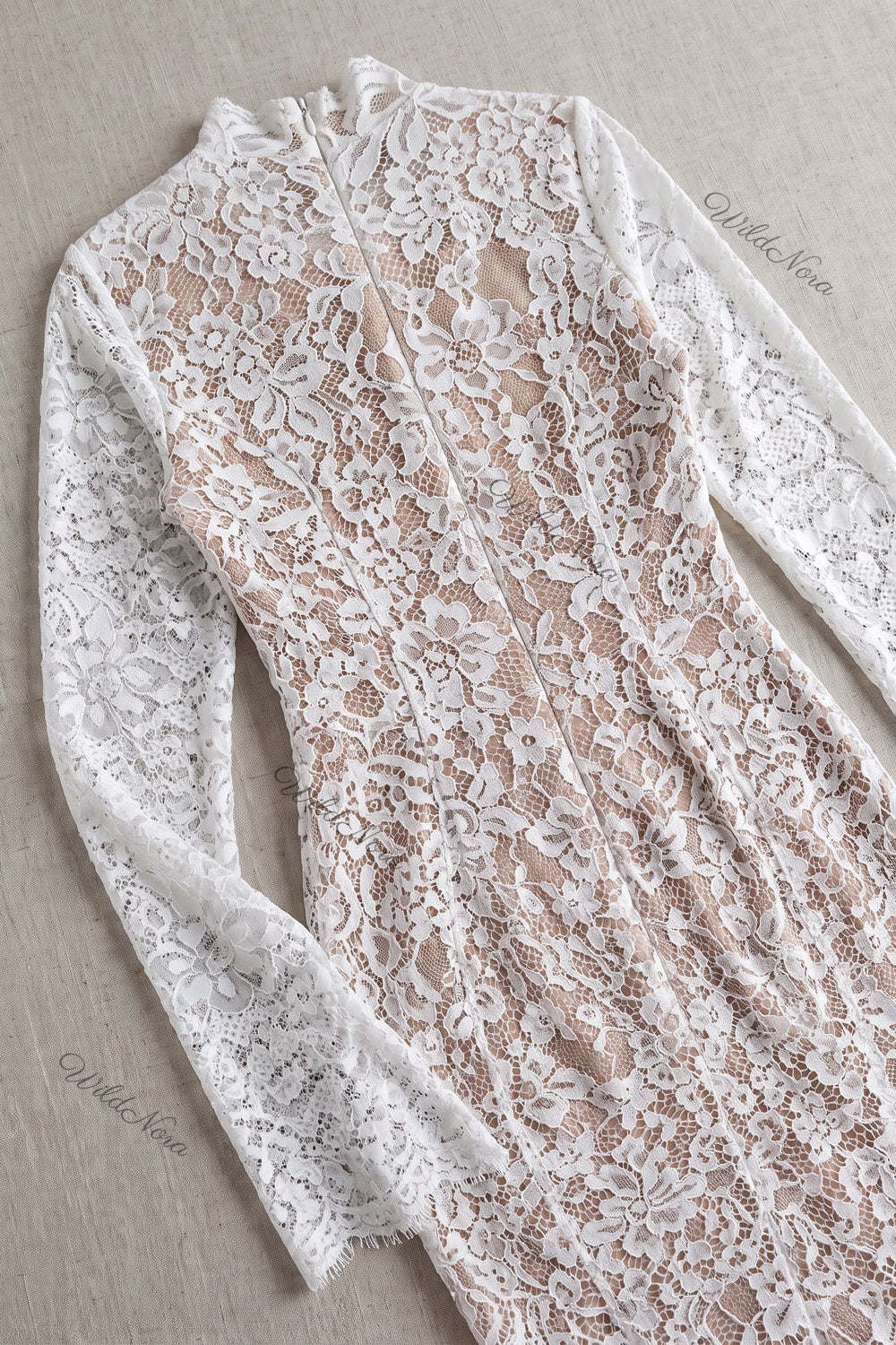 White Floral Lace Trumpet Midi Dress white floral lace dress - product view 6