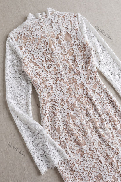 White Floral Lace Trumpet Midi Dress white floral lace dress - product view 6