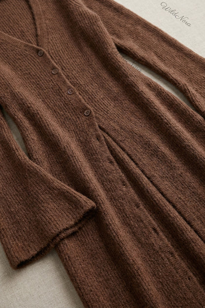 Chocolate Brown Ribbed Knit Longline Cardigan with Bell Sleeves chocolate brown ribbed knit longline cardigan - product view 6