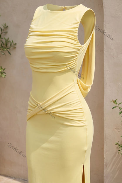 pale yellow jersey column maxi dress pale yellow jersey maxi dress - product view 6