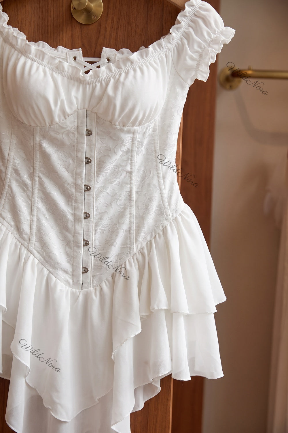 White Tonal Floral Jacquard Fit-and-Flare Corset Mini Dress white tonal floral jacquard corset mini dress - product view 6