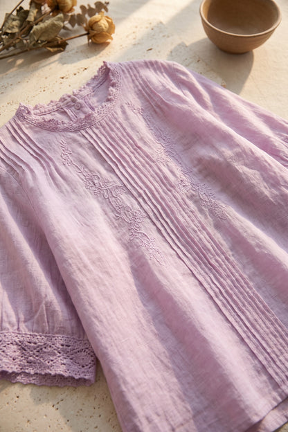 Lavender Linen-Cotton Blend Loose-Fit Boxy Blouse lavender linen-cotton blend blouse - product view 6