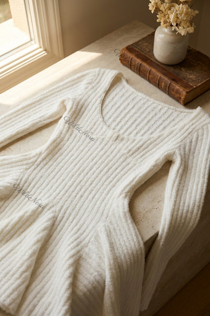 White Textured Knit Fit-and-Flare Mini Dress white textured knit dress - product view 6
