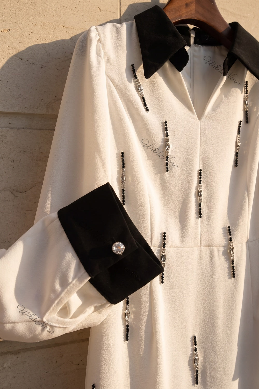 White Crepe A-Line Maxi Dress with Beaded Embellishments white crepe maxi dress - product view 6