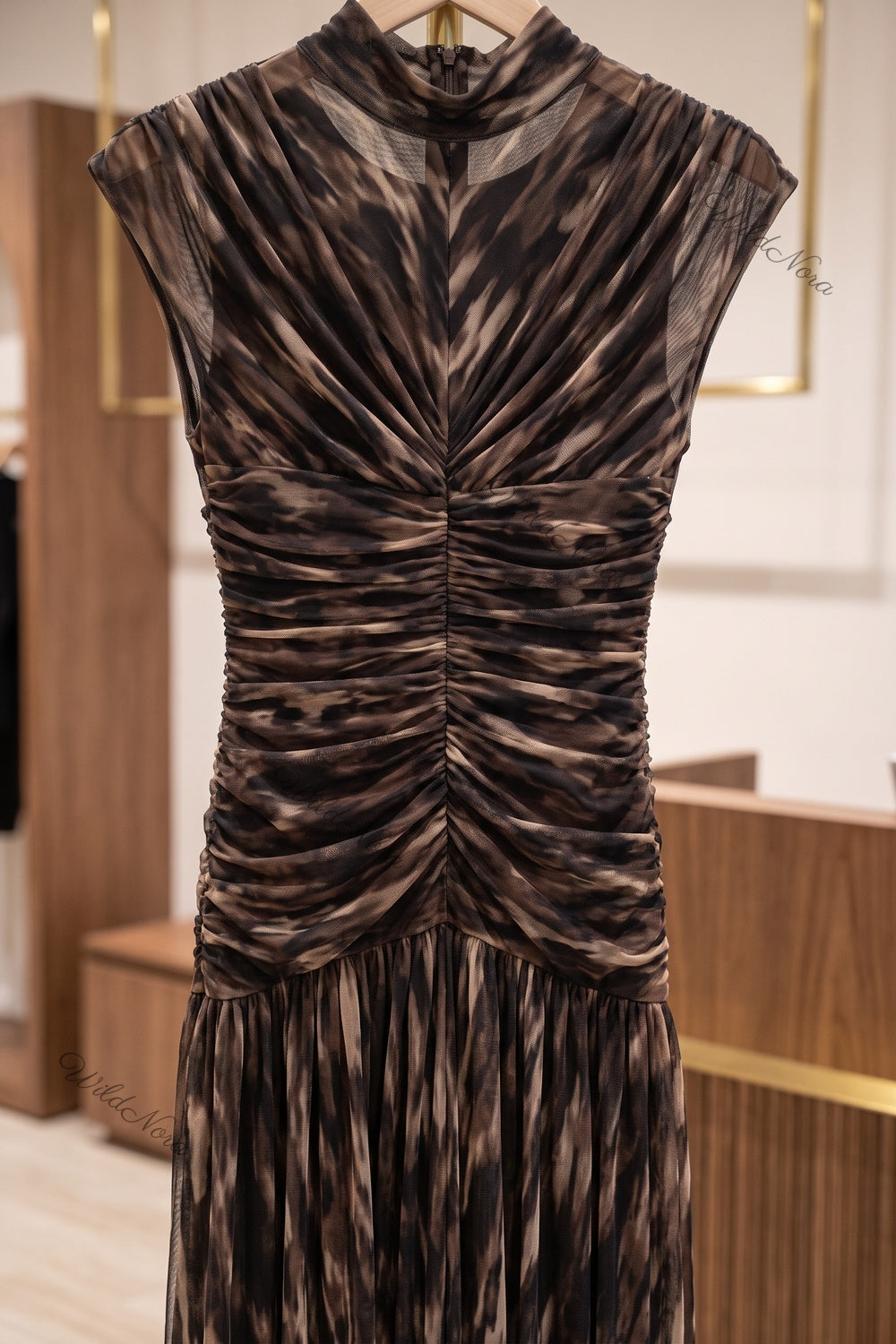 Black Brown Marble Print Mermaid Maxi Dress Black, Dark Brown Sheer mesh Maxi dress - product view 6