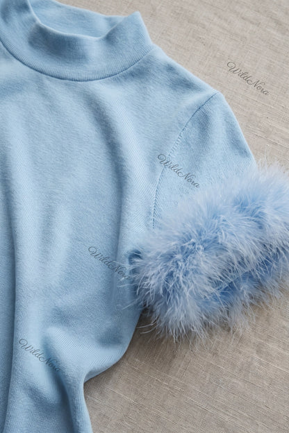 Light Blue Fine-Knit A-Line Mini Dress light blue fine knit dress - product view 6
