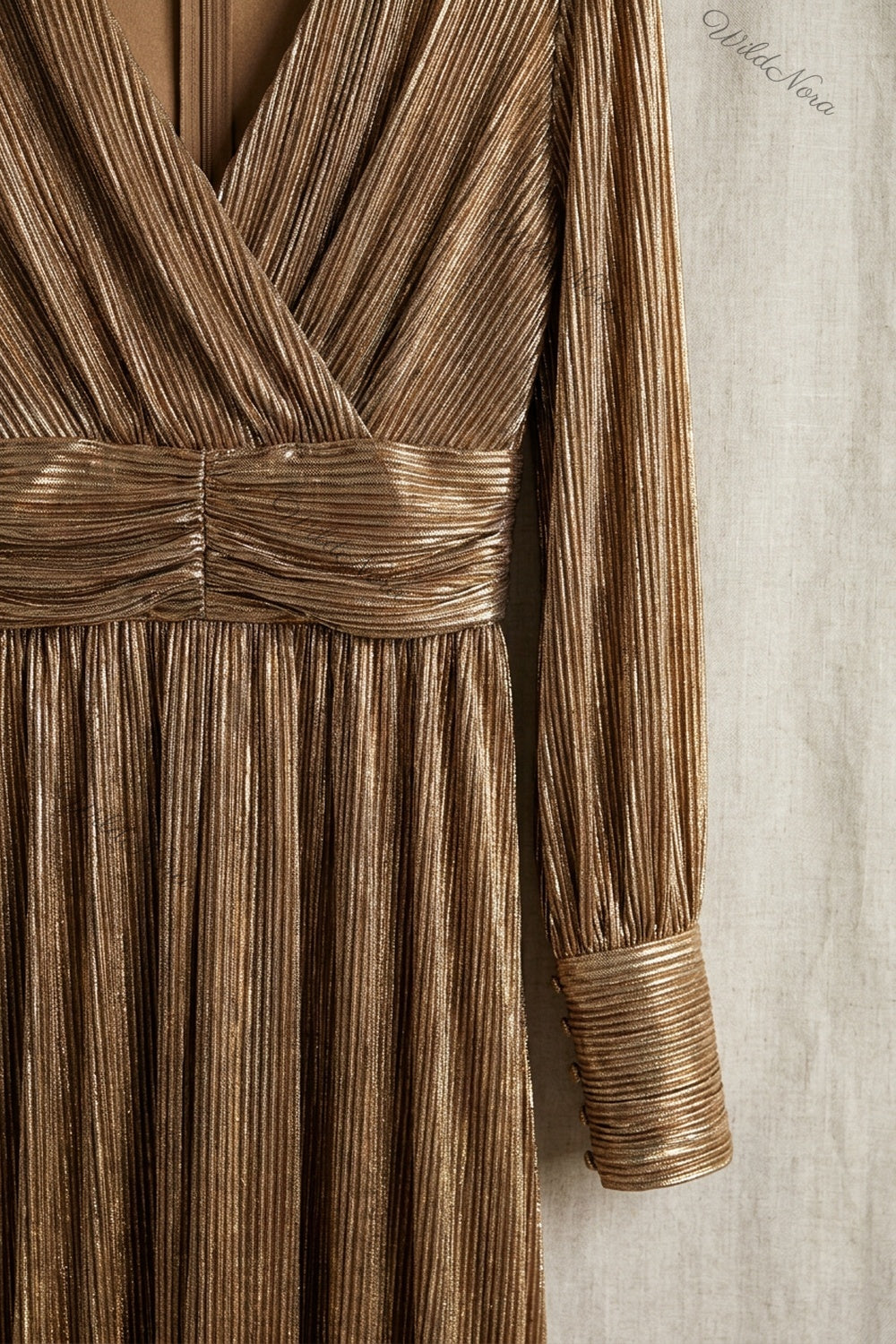 Gold Metallic Plissé A-Line Maxi Dress gold, bronze metallic plissé maxi dress - product view 6