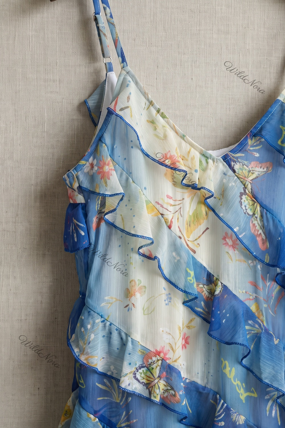 Blue Chiffon Asymmetrical A-Line Maxi Dress blue, cream chiffon dress - product view 6