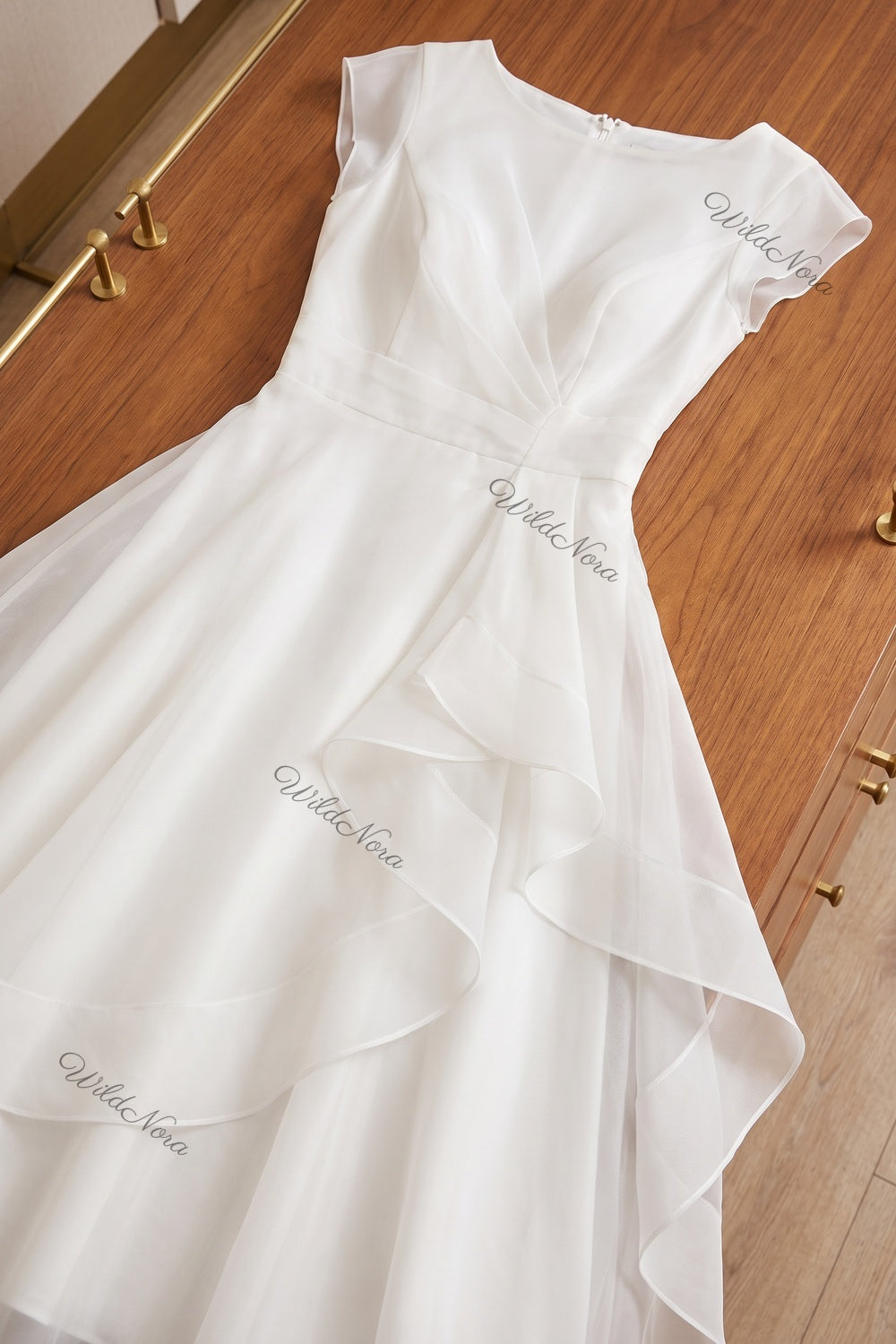 White Organza A-Line Fit-and-Flare Midi Dress white organza dress - product view 4