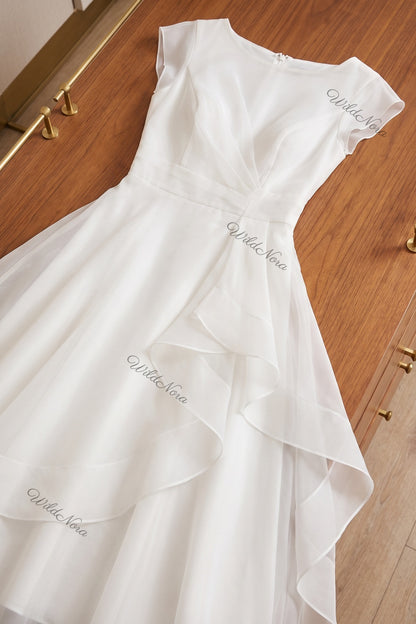 White Organza A-Line Fit-and-Flare Midi Dress white organza dress - product view 4