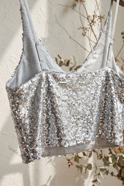 Silver Sequined Mesh Camisole Crop Top silver sequined mesh crop top - product view 6